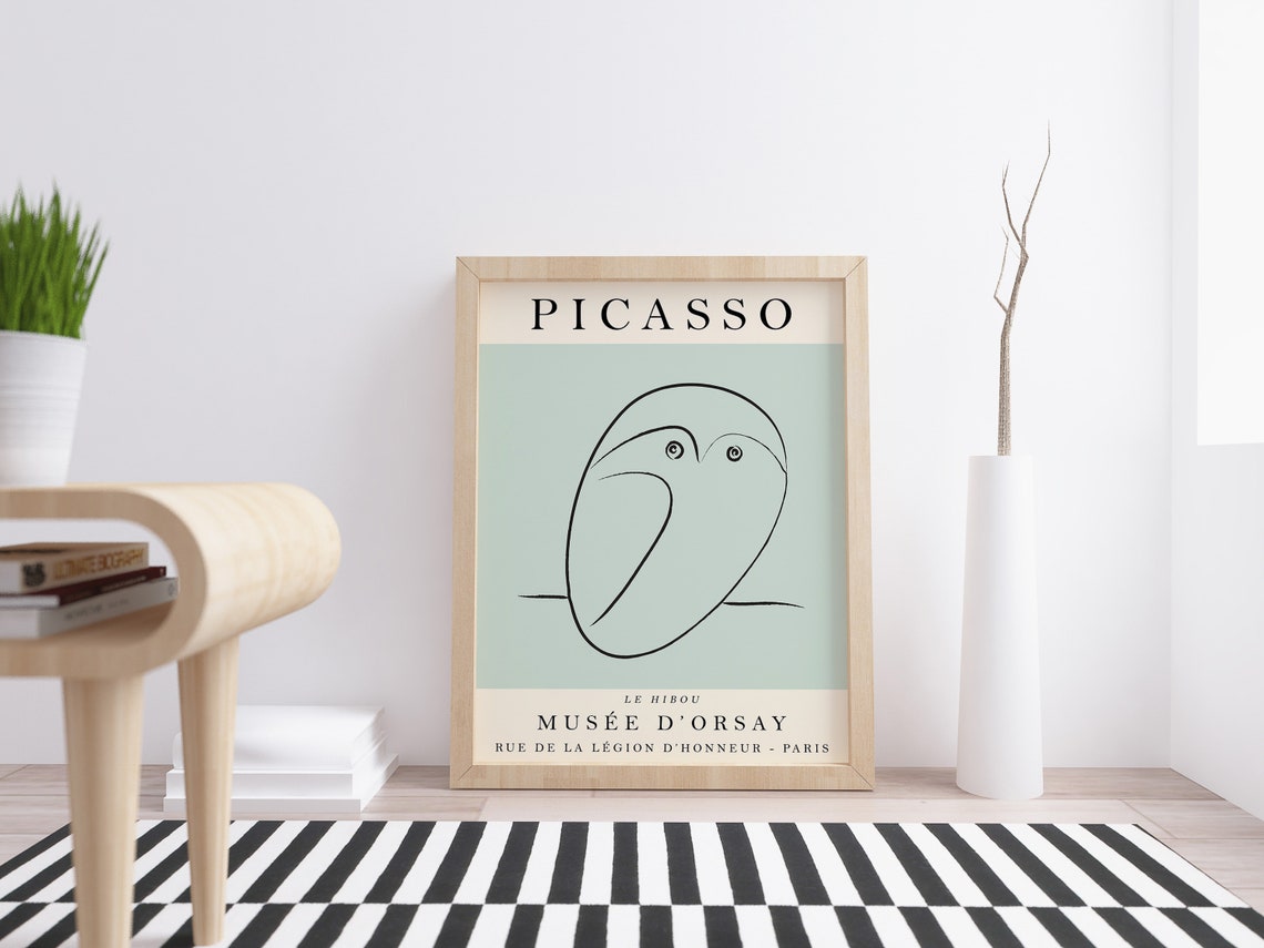 Picasso Le Hibou Owl Line Drawing Sage Green Musee Dorsay Poster - Image 2