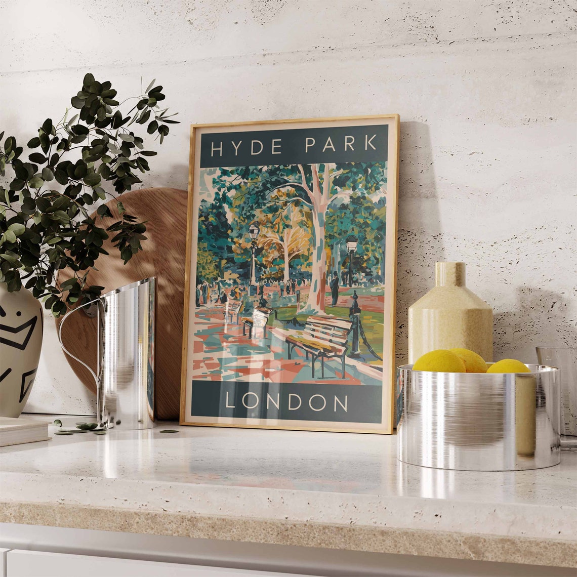 Hyde Park London Autumn Park Benches Retro Travel Style Poster - Image 2