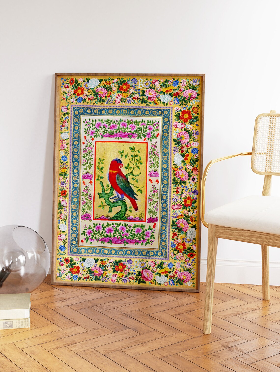 Pichwai Floral Birds Art Print, Vintage Indian Decor - Image 3