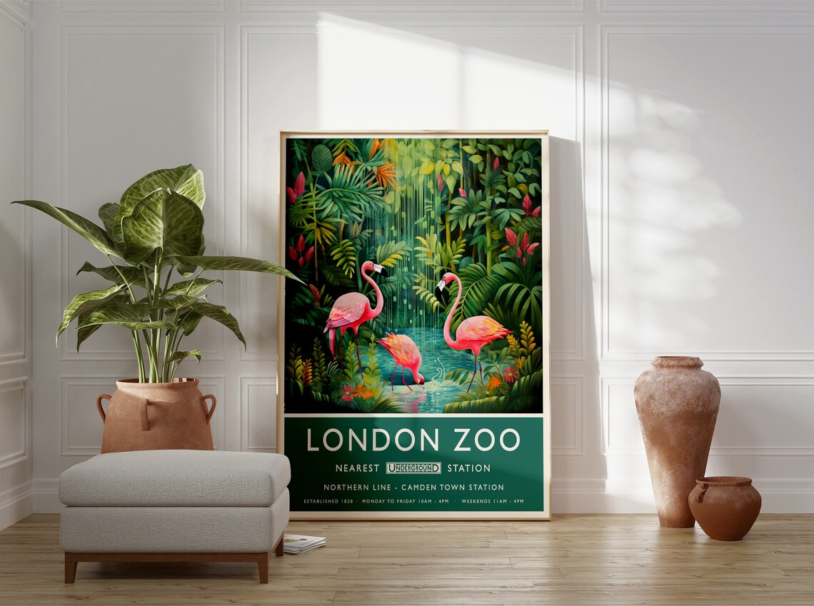 London Zoo Print Flamingo Print Animal Poster Botanical Decor Henri Rousseau Wall Art Tropical Poster Jungle Art Safari Wall Print - Image 2