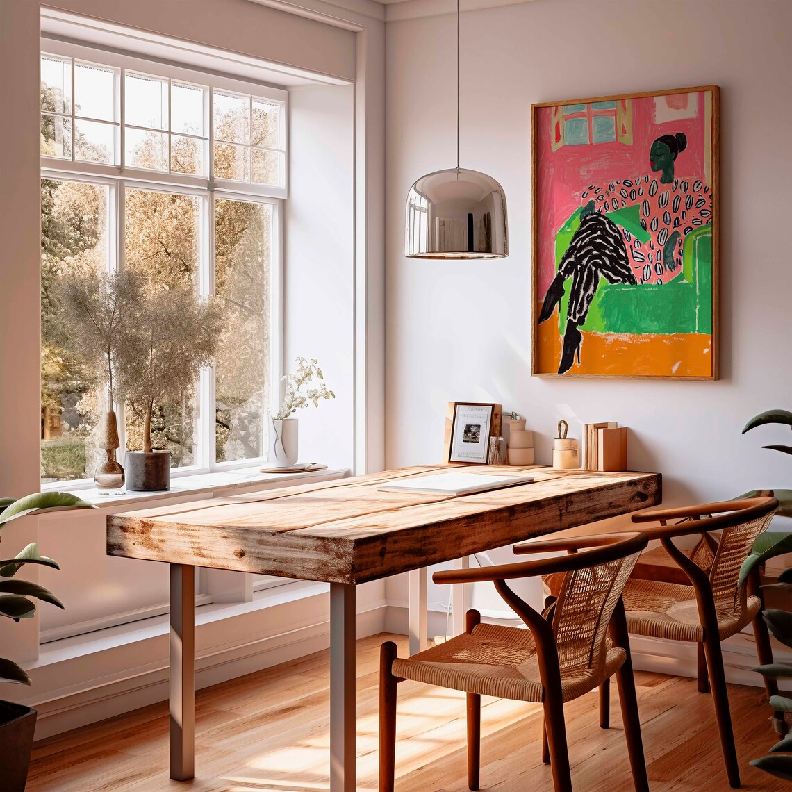 Woman Resting on Green Chair Pink Interior Scene Portrait Poster - Image 3