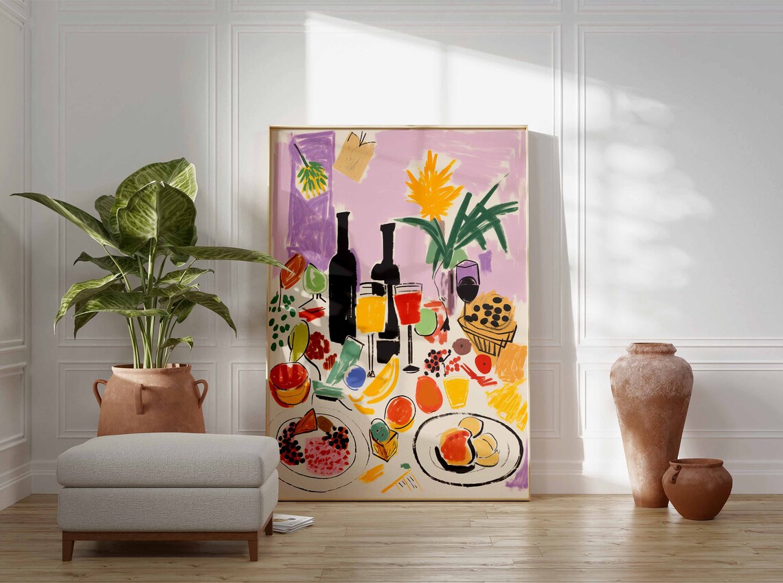 Dinner Table Food Art Print, Retro Vintage Kitchen Decor - Image 3