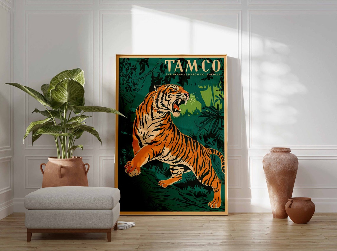 Tamco Leaping Tiger Vintage Indian Match Label Retro Art Poster - Image 3
