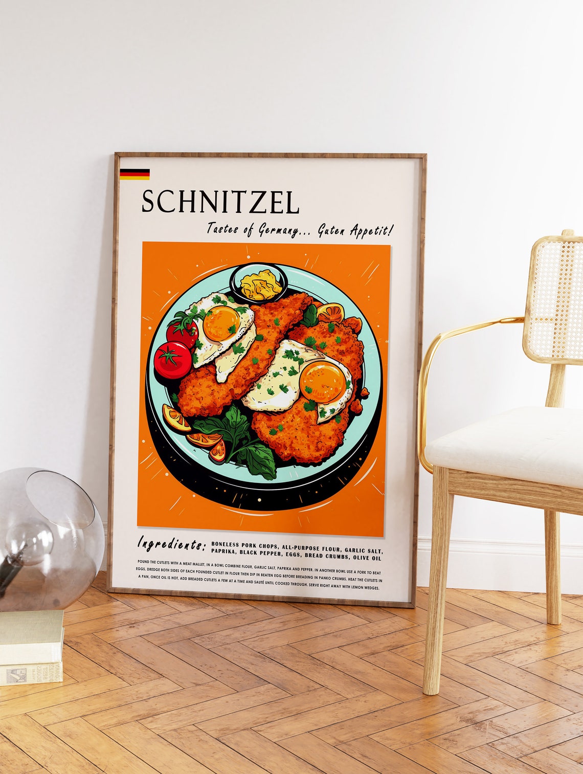 German Schnitzel Illustrated Food Print Kitchen Recipe Wall Decor - Image 2