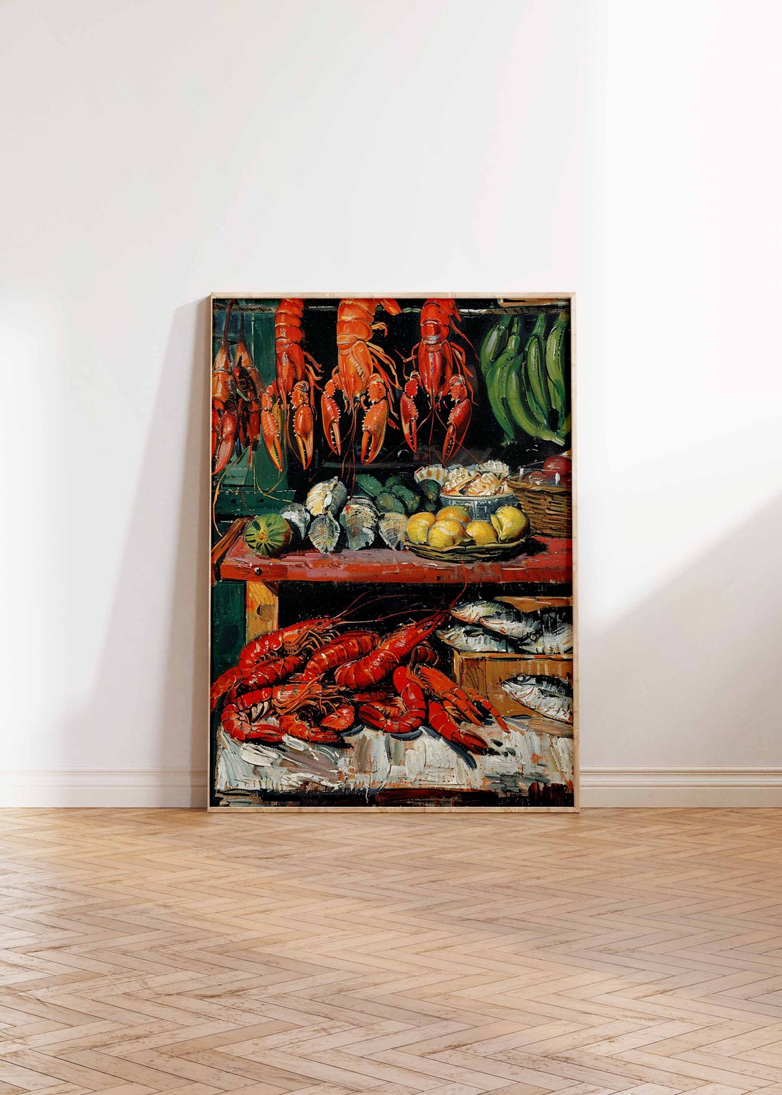 Hanging Lobsters Seafood Counter Abundant Still Life Painting Poster - Image 2