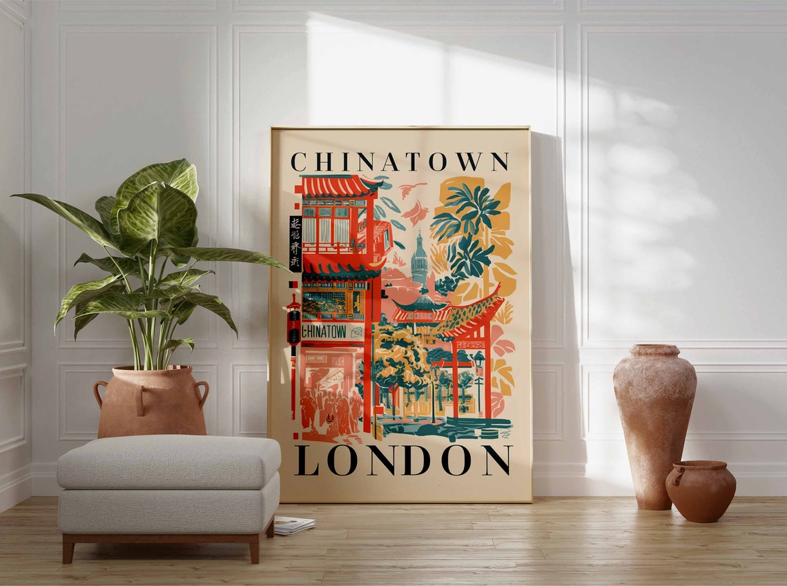 Chinatown London Chinese Gate Red Architecture Travel Poster - Image 3