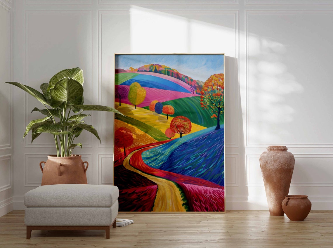 Rainbow Rolling Hills Colorful Fauvist Landscape Art Print Wall Decor - Image 3