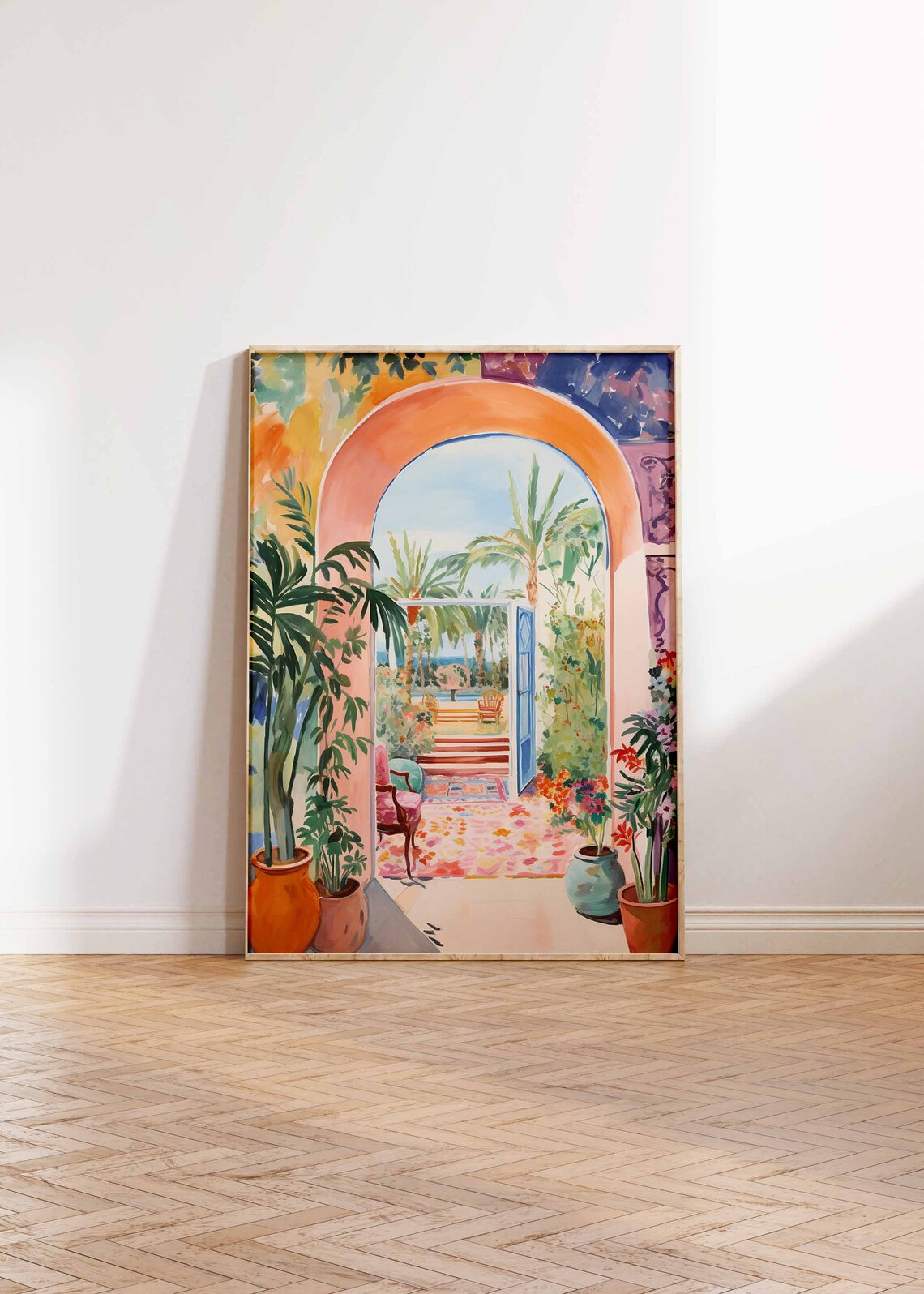 Moroccan Arabic Archway Palm Garden Watercolor Art Wall Poster - Image 2