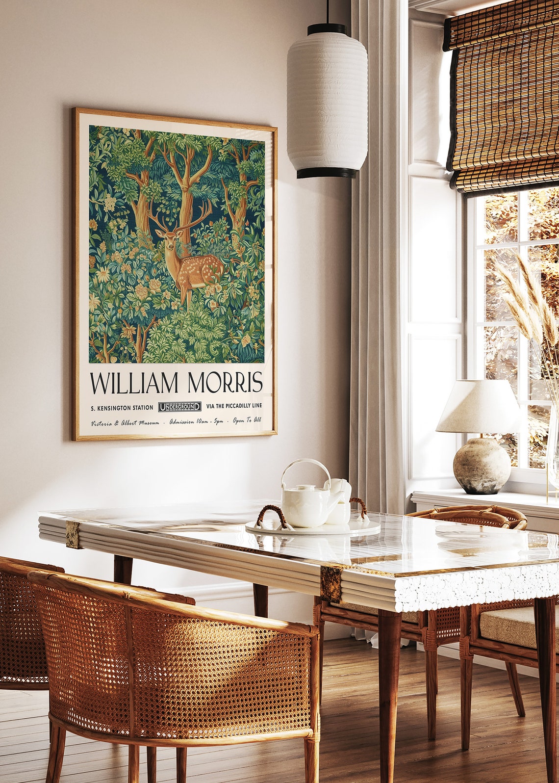 William Morris Deer in Dense Green Forest Botanical Style Poster - Image 2