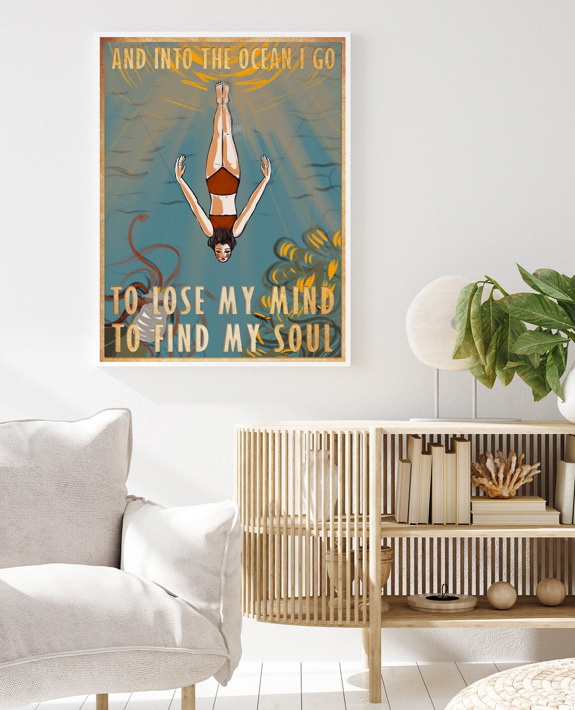 And Into The Ocean I Go Diving Woman Quote Vintage Soul Poster - Image 2