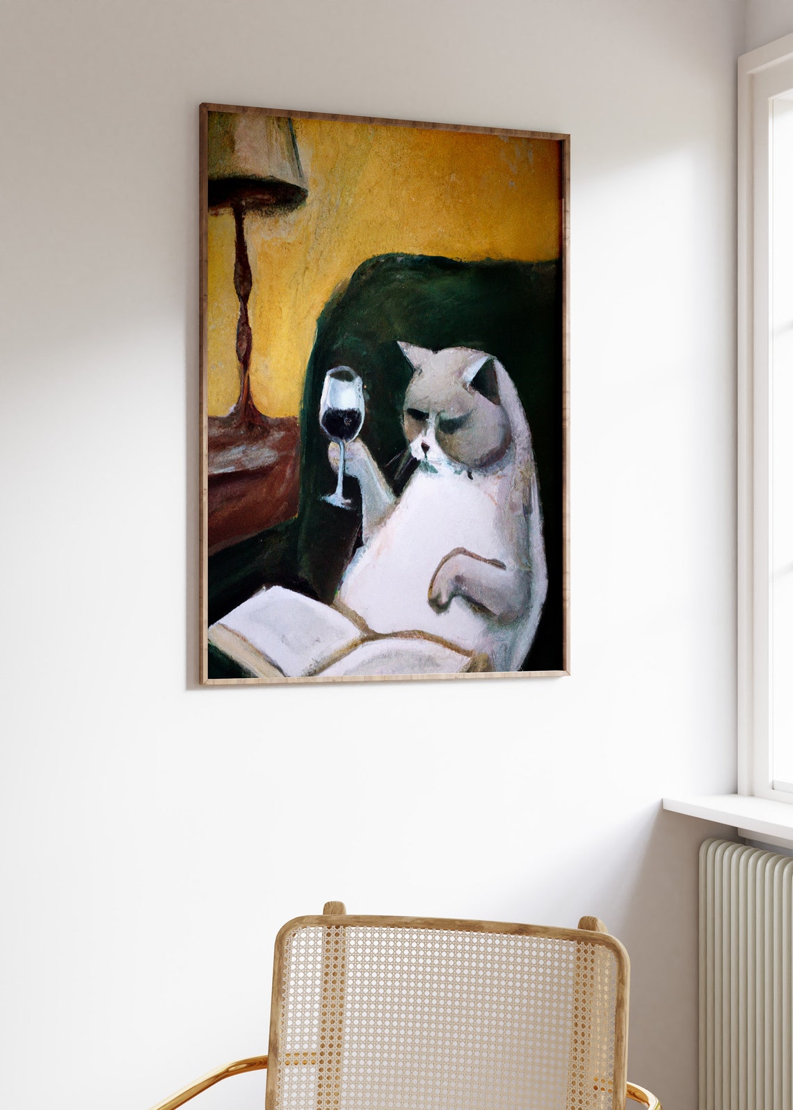 Cat Wine Funny Vintage Animal Art Print - Image 2