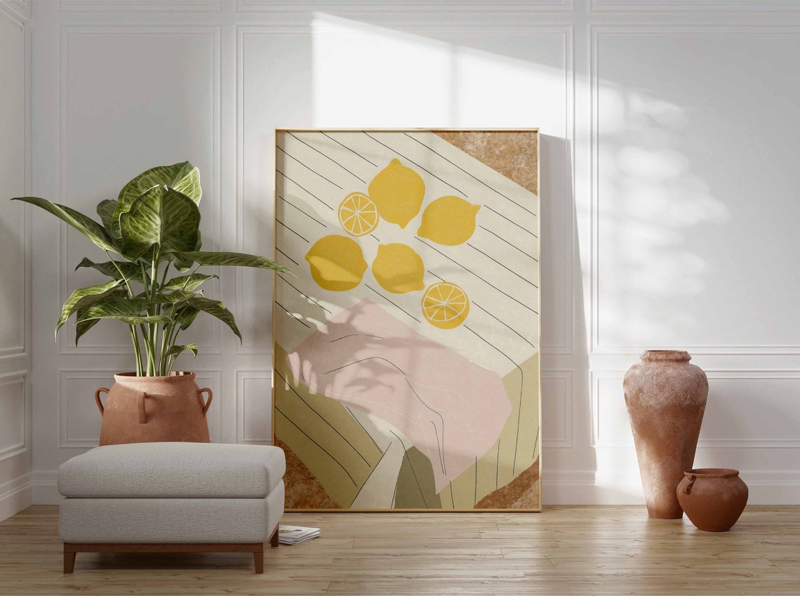 Sunny Abstract Yellow Lemon Collage Modern Kitchen Art Poster - Image 3