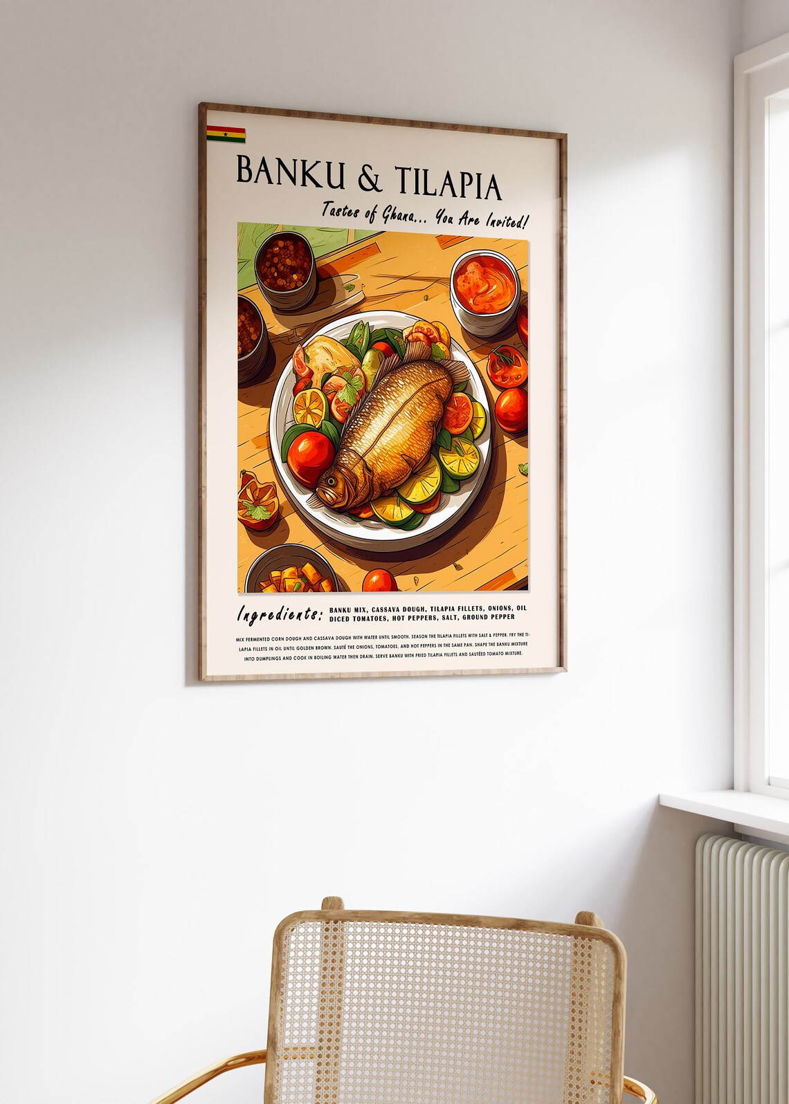 Banku and Tilapia Ghanaian Food Poster, Kitchen Art - Image 3