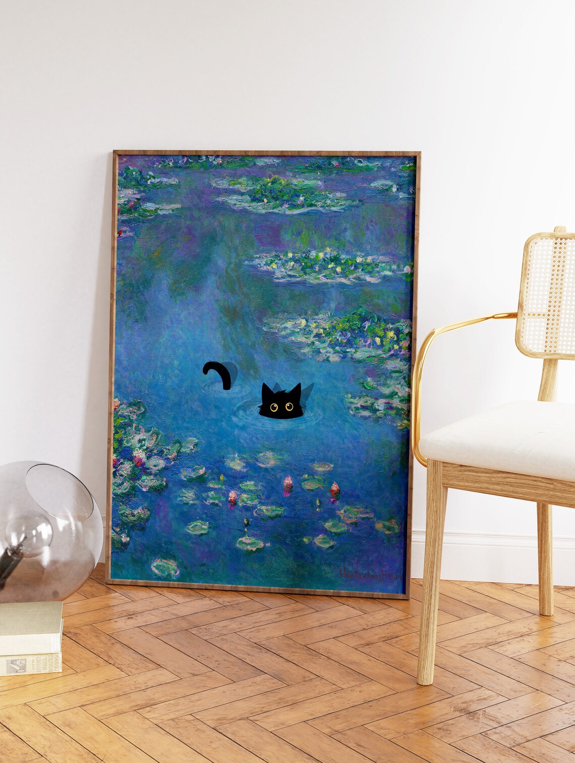 Monet-Inspired Waterlily Cat Poster, Floral Art - Image 2