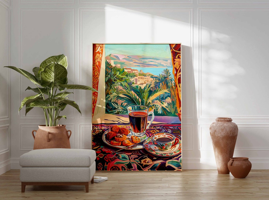 Arabic Coffee Tea Sweet Pastries Colorful Window View Art Poster - Image 3