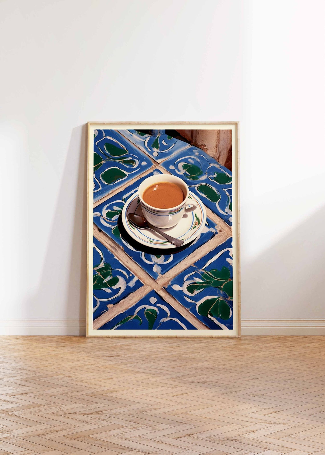 Moroccan Coffee Cup On Blue Hand Painted Vintage Zellige Tile Poster - Image 2