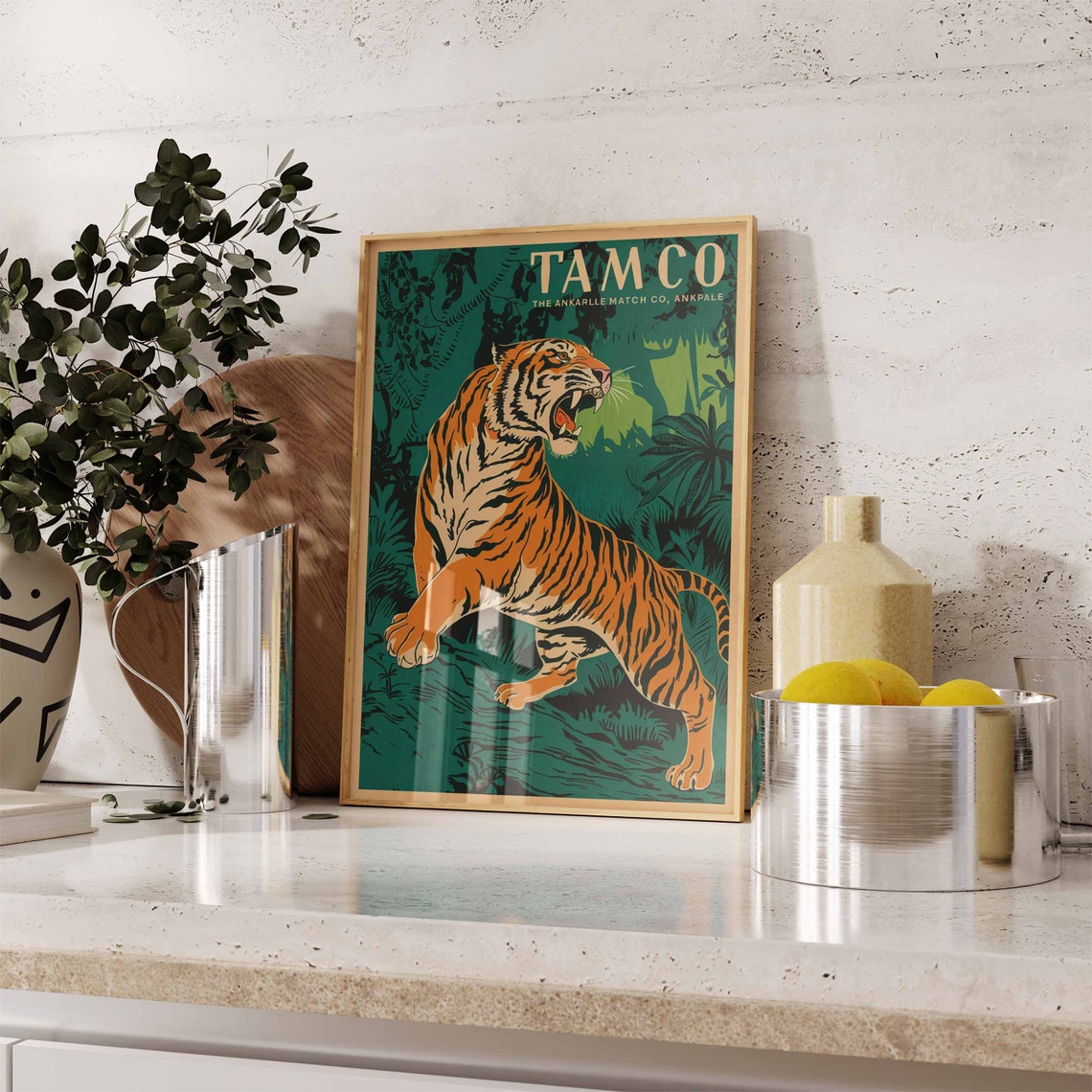 Vintage Tiger Print Indian Tiger Poster Tamco Matchbox Art Animal Print Animal Poster Animal Art Tropical Decor Jungle Art Tiger Art - Image 2