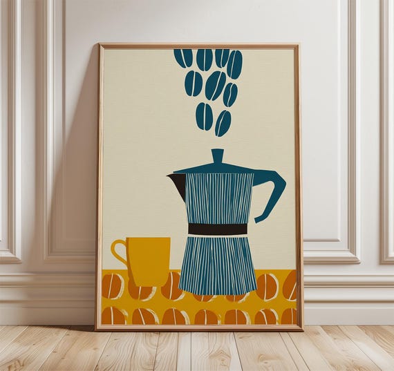 Mid Century Coffee Pot Poster, Kitchen Decor
