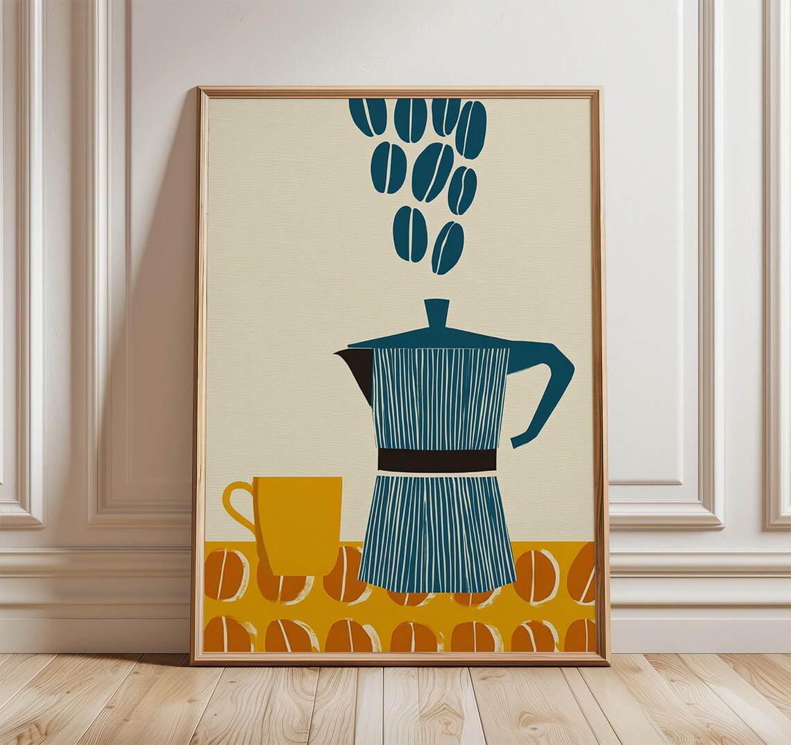 Mid Century Coffee Pot Poster, Kitchen Decor