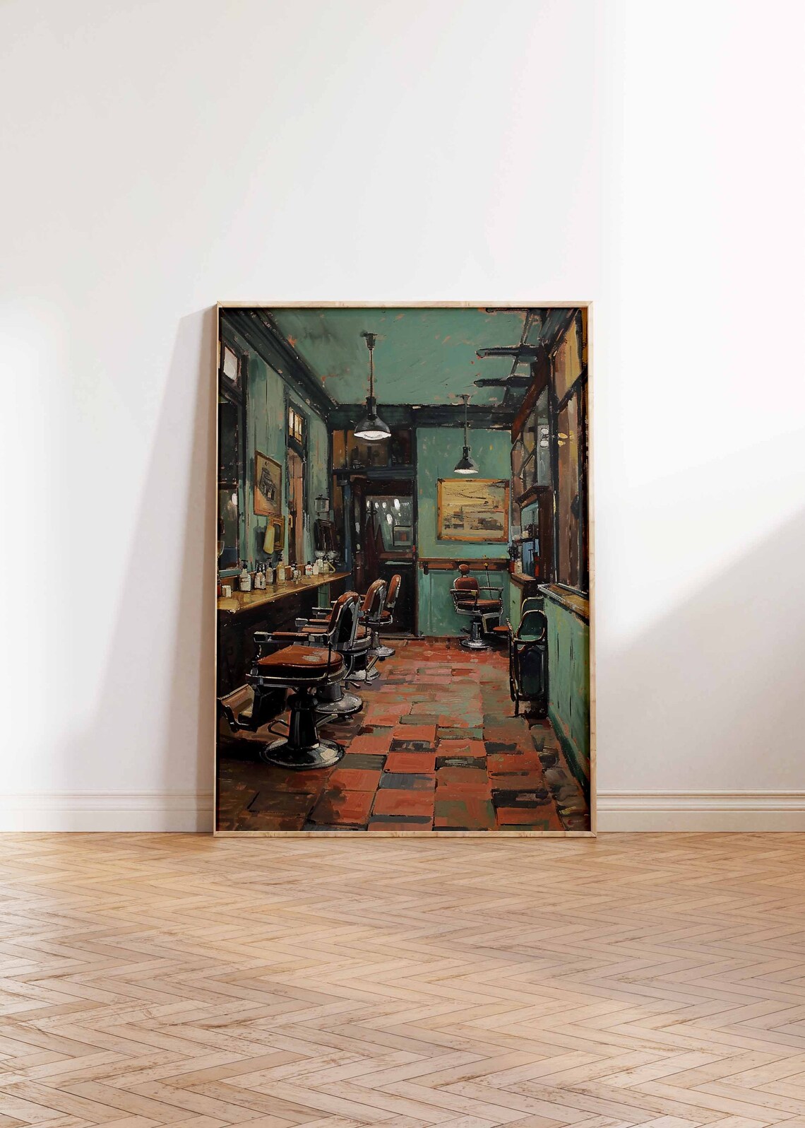 Vintage Barbershop Print Retro Barber Shop Interior Painting Wall - Image 2