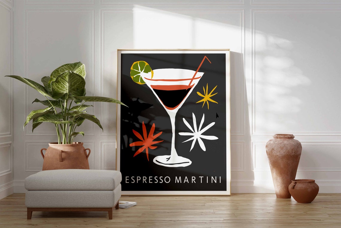 Espresso Martini Cocktail Black Starburst Night Glass Poster - Image 3
