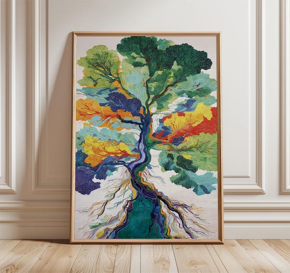Colorful Abstract Tree Poster, Modern Nature Art Print