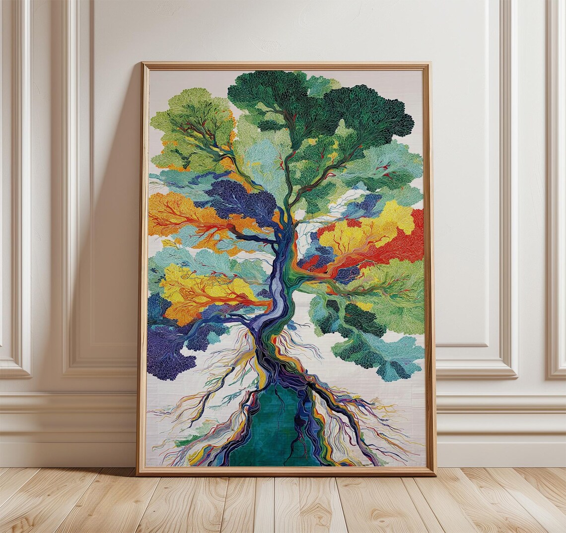 Colorful Abstract Tree Poster, Modern Nature Art Print