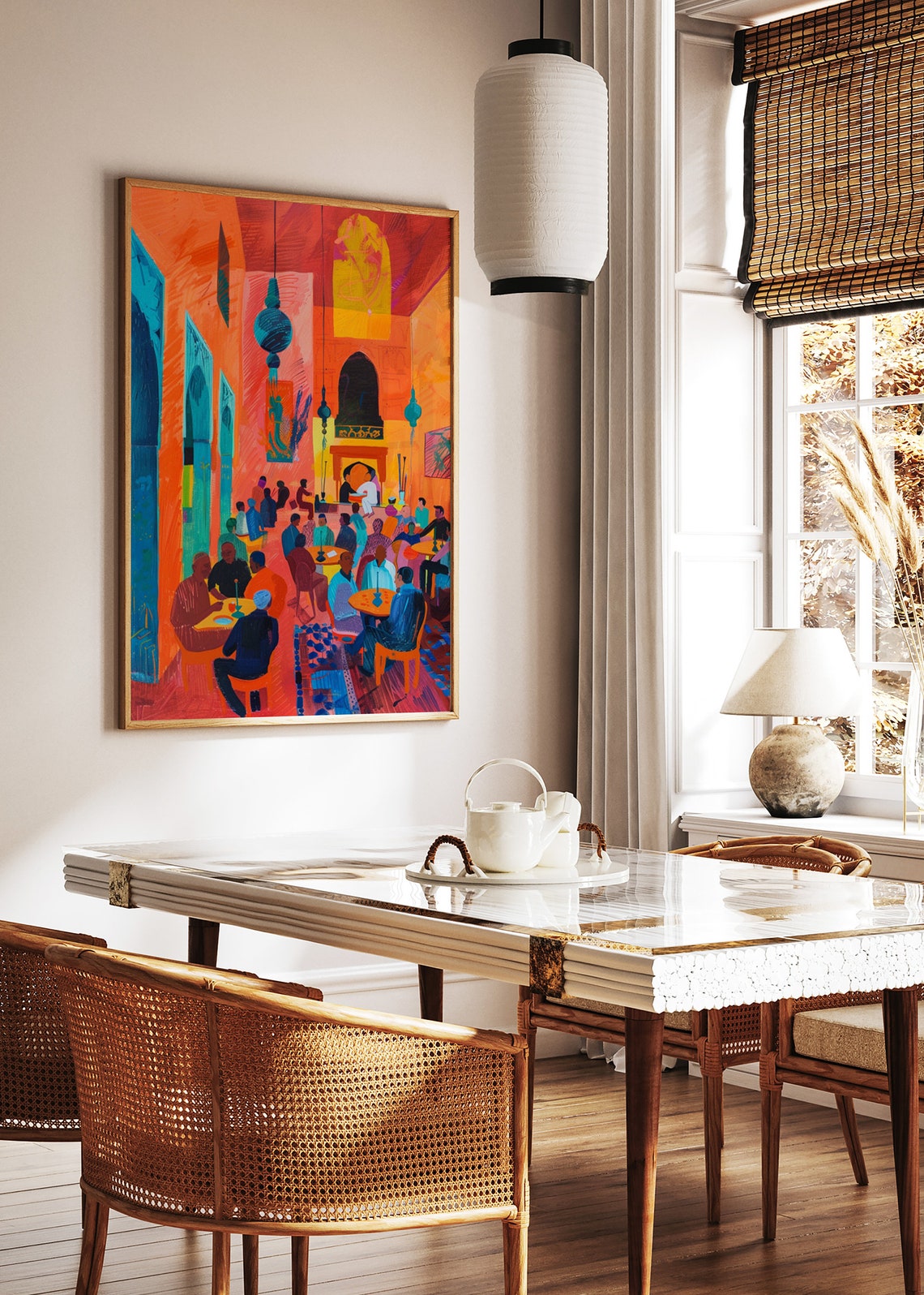 Bustling Moroccan Restaurant Red Orange Lantern Scene Poster - Image 2