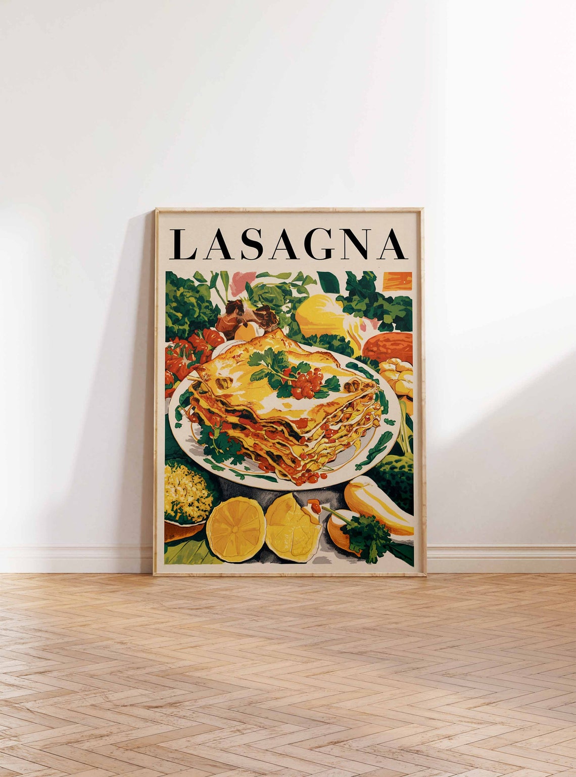 Lasagna Slice Fresh Tomatoes Herbs Lemon Italian Kitchen Art Poster - Image 2