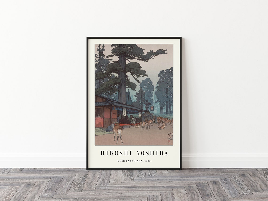 Hiroshi Yoshida Deer Park Nara 1935 Japanese Woodblock Poster - Image 2