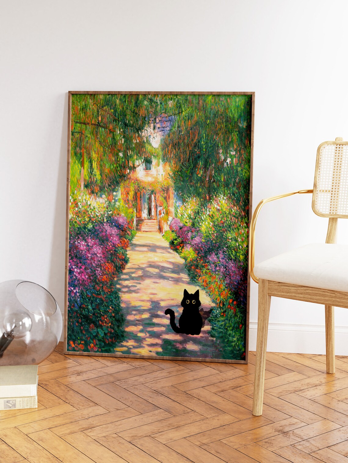 Monet-Inspired Artist’s Garden Cat Art Print - Image 2