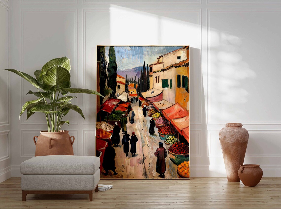 Indian Hillside Market Street Fruit Baskets Old Town Art Poster - Image 3