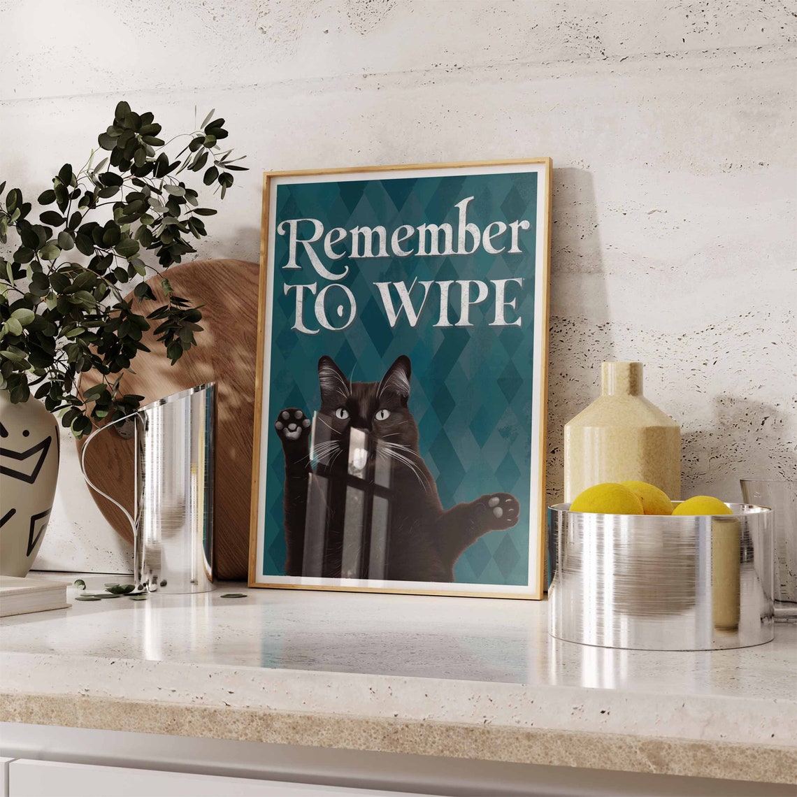 Cheeky Remember To Wipe Funny Black Cat Bathroom Humor Wall Art - Image 3