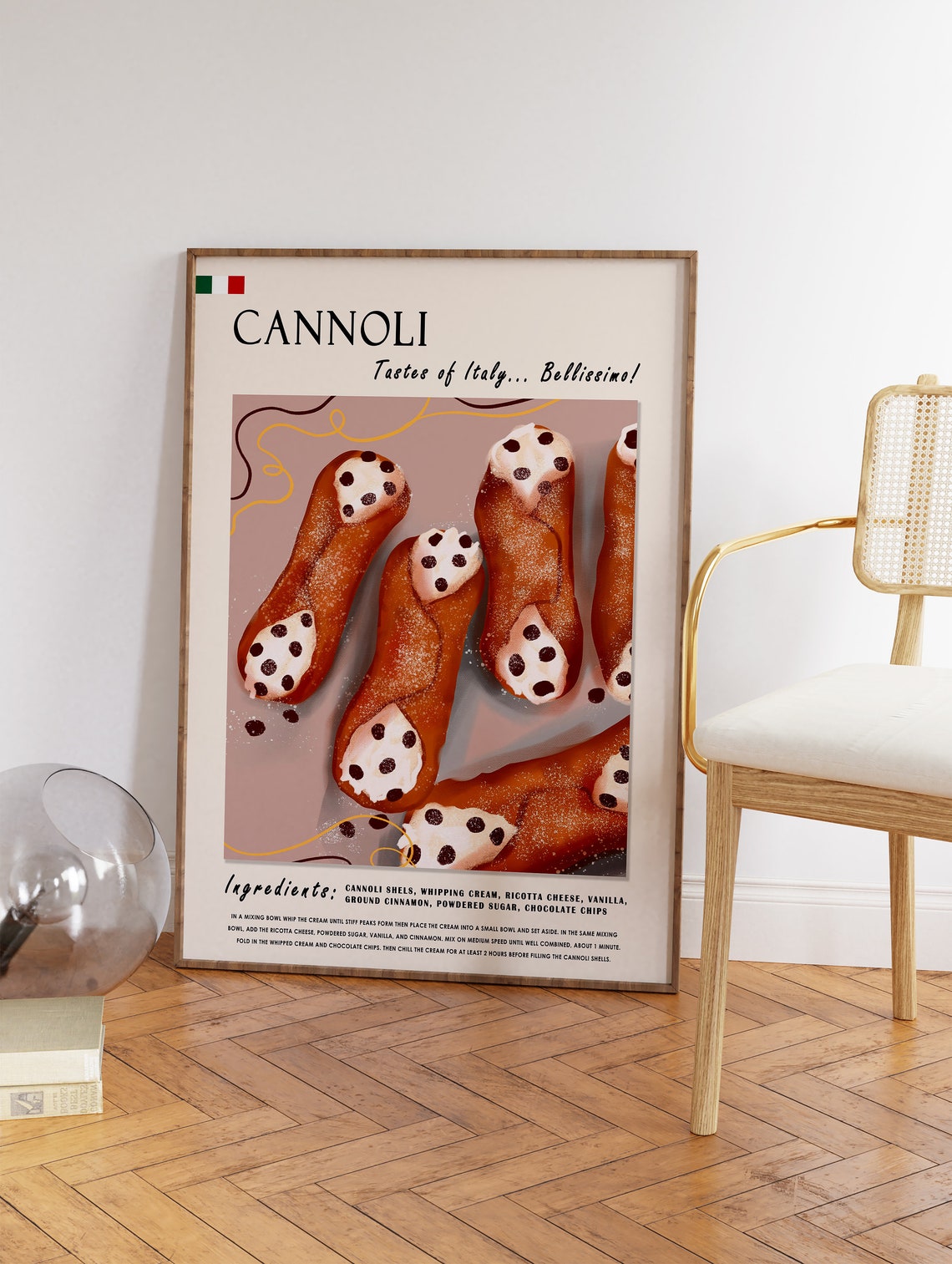 Cannoli Italian Dessert Recipe Poster With Illustrated Pastry Art - Image 3