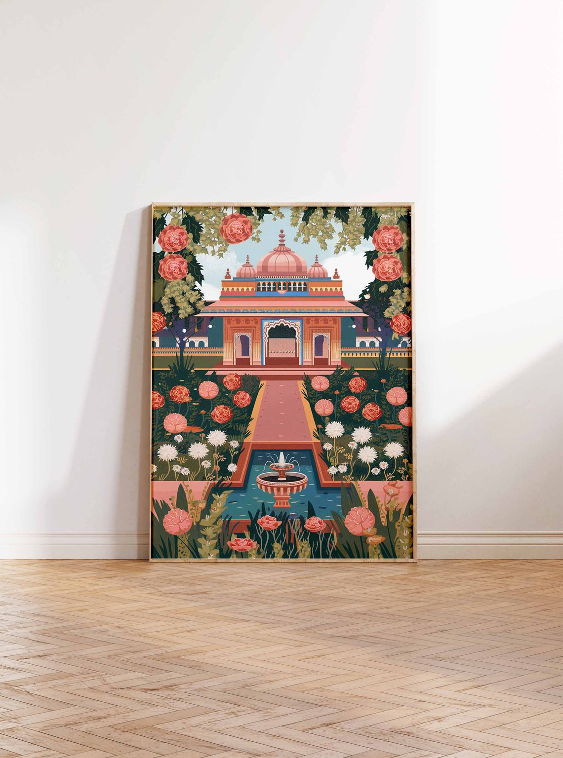 Ornate Pink Indian Domed Palace Rose Garden Fountain Art Poster - Image 2