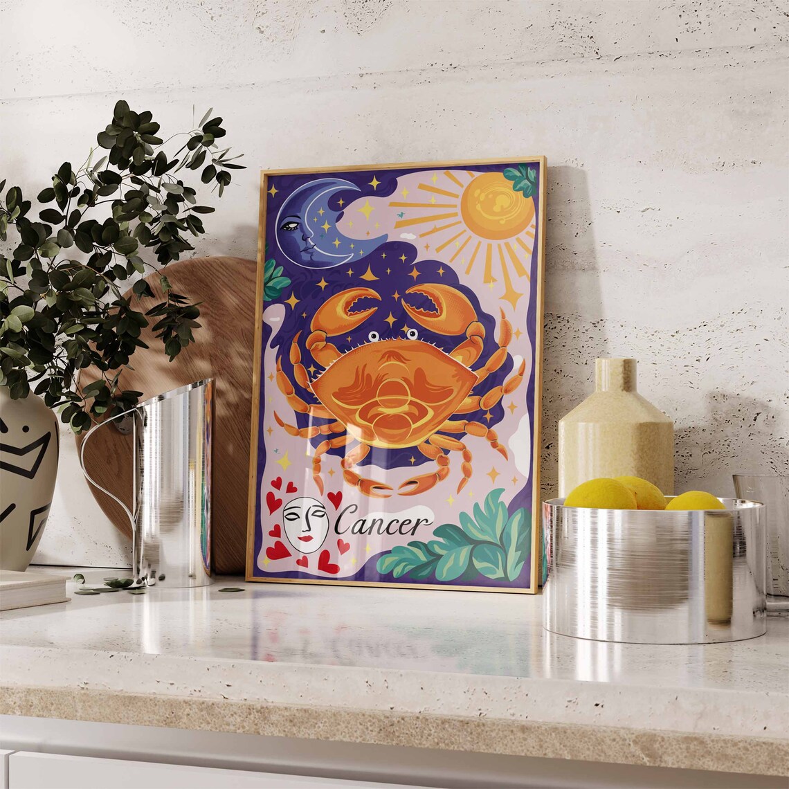 Cancer Zodiac Crab Orange Cosmic Sun Moon Stars Astrology Poster - Image 3