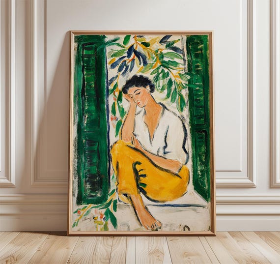 Woman By The Green Window Poster Modern Impressionist Wall Art Print Elegant Figurative Decor Fine For Living Room Abstract Painting
