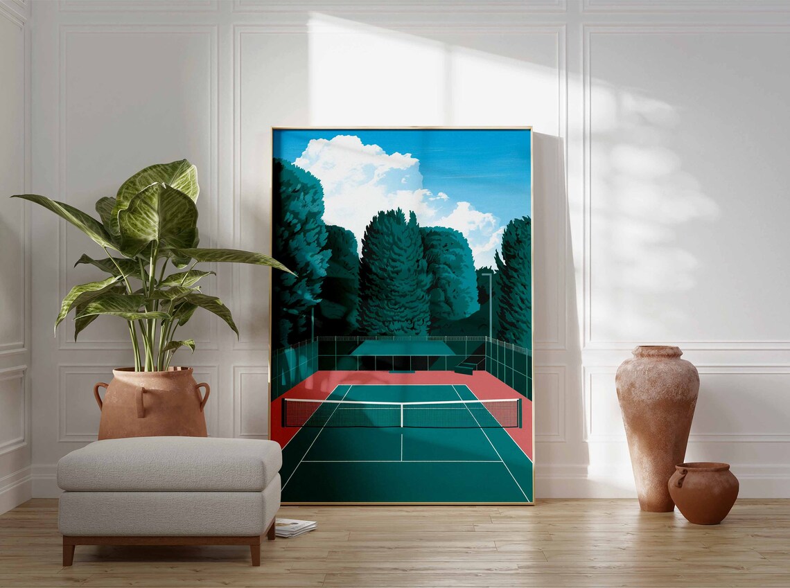 Bold Modern Tennis Court Red Green Graphic Sports Color Poster - Image 2