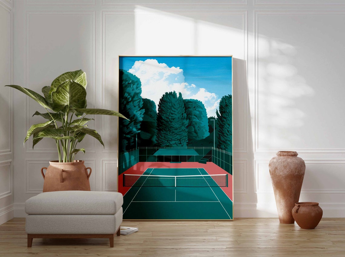 Tennis Poster Tennis Court Art Sports Wall Art Tennis Gift Botanical Print Floral Art Tennis Decor Sport Poster Wall Art Poster - Image 2