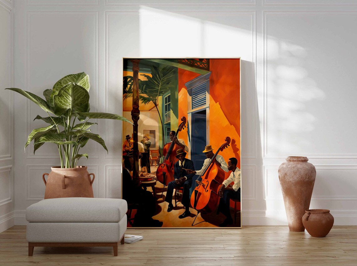 Jazz Musicians Retro Double Bass Band Painting Music Fan Art Poster - Image 3