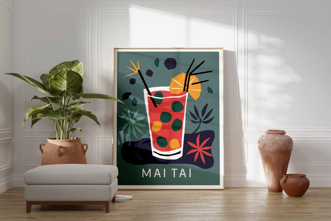 Mai Tai Spotted Red Glass Starfish Retro Tropical Bar Poster - Image 3