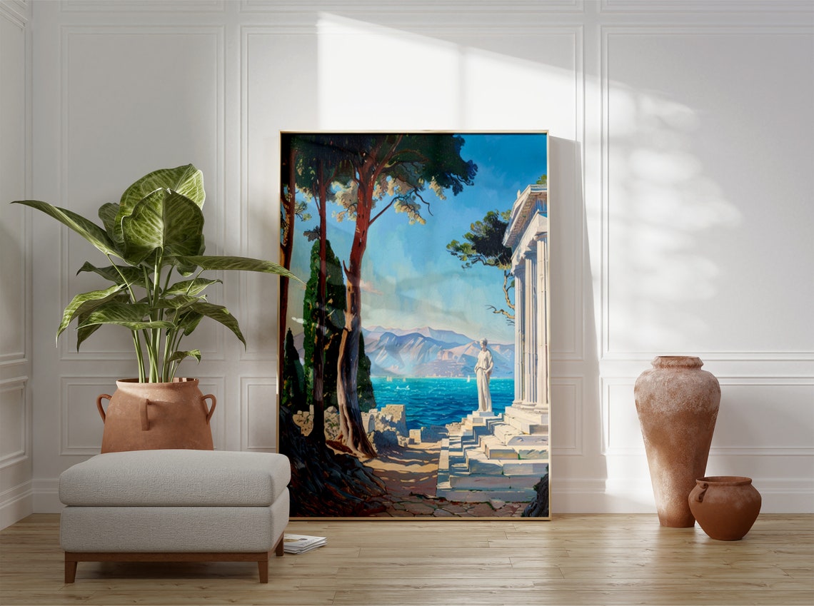 Ancient Greek Temple by the Sea Coast with Pine Trees Poster - Image 3