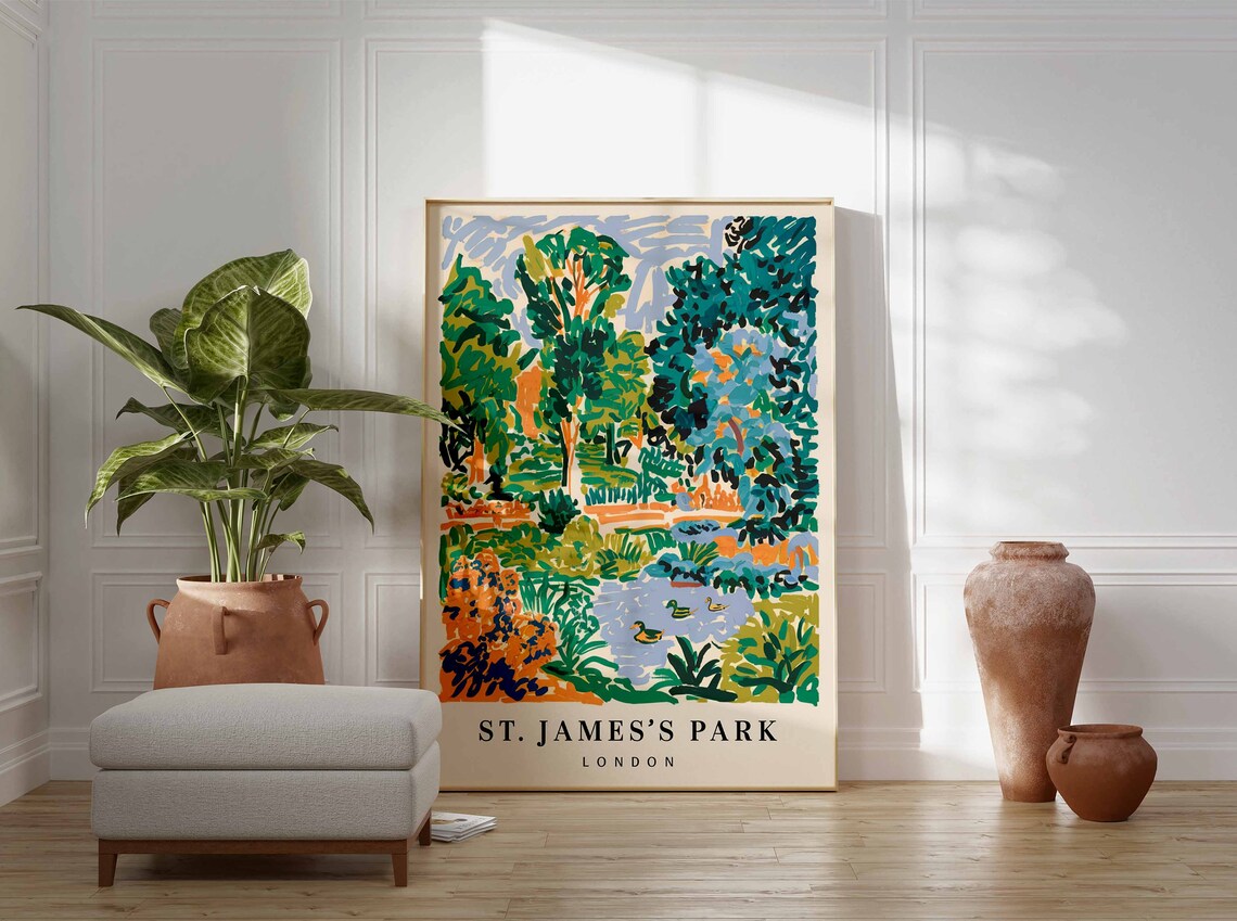 St James Park London Duck Pond Impressionist Garden Art Poster - Image 3
