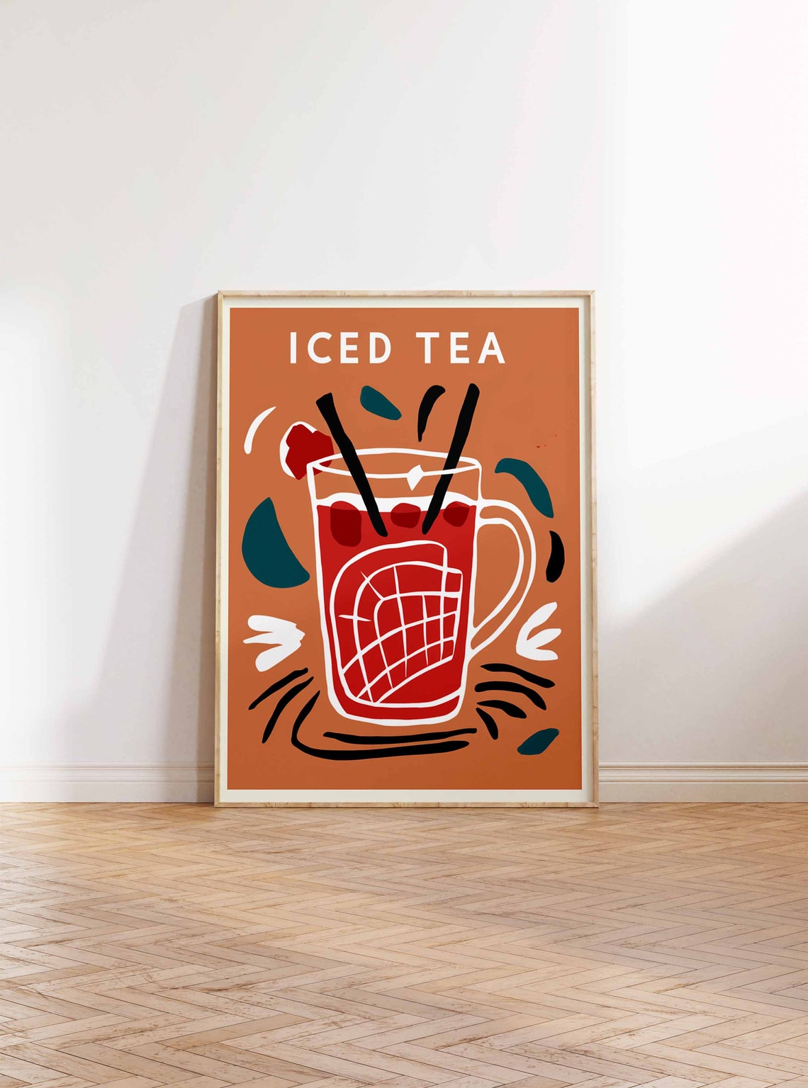 Iced Tea Red Geometric Mug Terracotta Retro Kitchen Bar Poster - Image 2