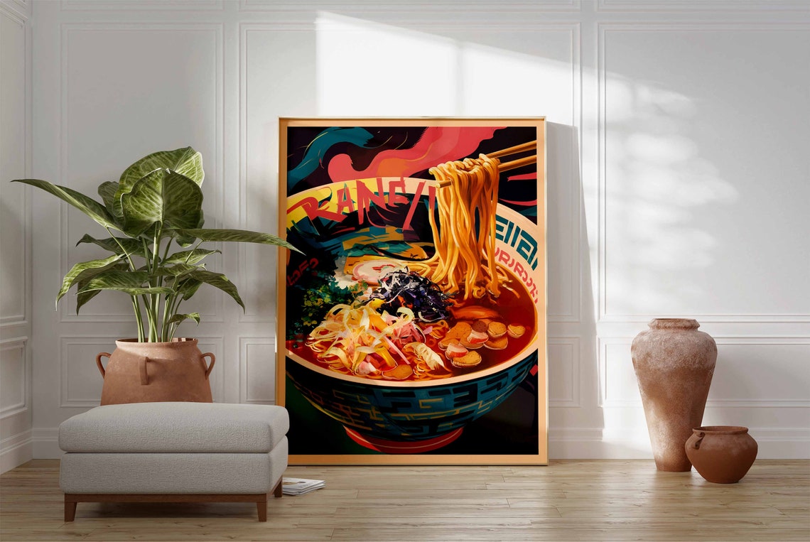 Colorful Ramen Noodle Bowl Graffiti Style Kitchen Art Poster - Image 3