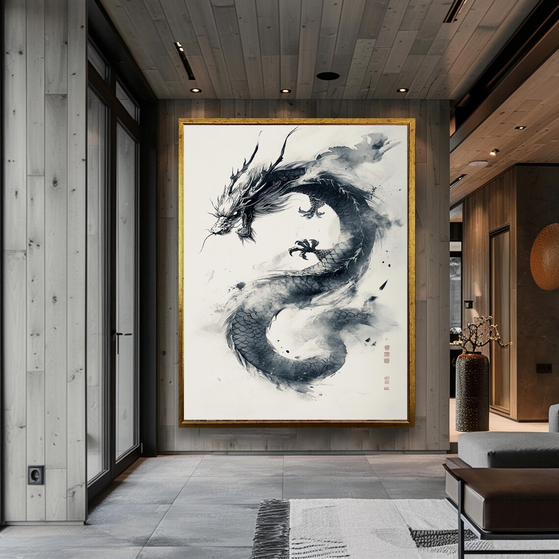 Traditional Chinese Dragon Ink Wash Art Print - Image 2