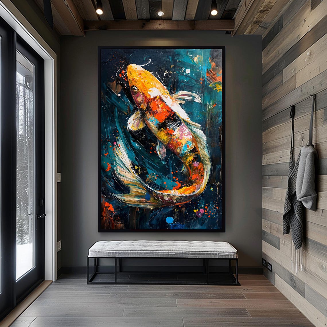 Abstract Koi Fish Print Vibrant Modern Wall Art Colorful Aquatic Decor Framed Fish Painting Contemporary Water Element Art - Image 5