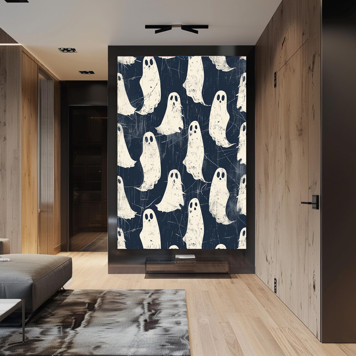 Vintage Halloween Ghost Pattern Cute Spooky Distressed Poster - Image 4