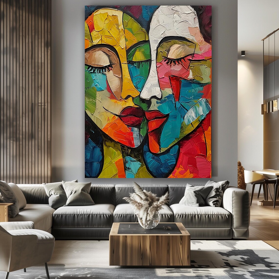 Picasso-Style Kissing Art Print, Modern Decor - Image 3