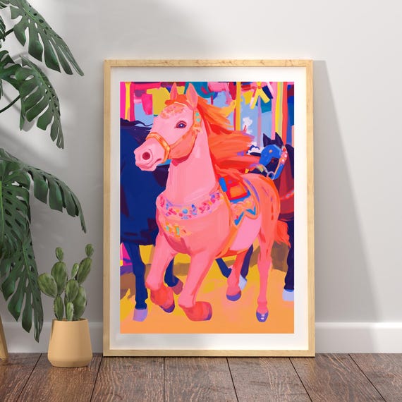 Vibrant Horse Art Print Colorful Equestrian Wall Decor Expressive Horse Painting Maximalist Animal Artwork Bold Horse Lover Gift